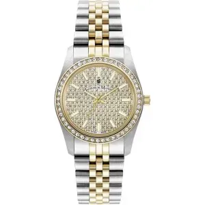 Γυναικείο ρολόι JACQUES DU MANOIR JWL01103 Inspiration από ανοξείδωτο ατσάλι με χρυσό καντράν και ασημί-χρυσό μπρασελέ.