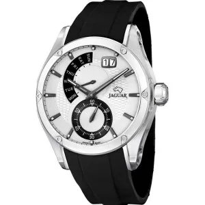 Ανδρικό ρολόι JAGUAR J678/1 από ανοξείδωτο ατσάλι με λευκό καντράν και μαύρο καουτσούκ λουράκι.