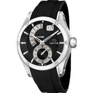 Ανδρικό ρολόι JAGUAR J678/2 από ανοξείδωτο ατσάλι με μαύρο καντράν και μαύρο καουτσούκ λουράκι.