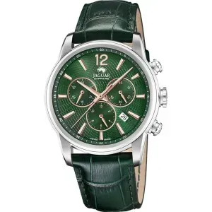 Ανδρικό ρολόι JAGUAR  J968/3 από ανοξείδωτο ατσάλι με πράσινο καντράν και πράσινο δερμάτινο λουράκι.