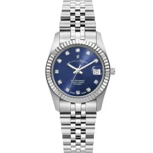 Γυναικείο ρολόι JACQUES DU MANOIR JWL01803 Inspiration από ανοξείδωτο ατσάλι με μπλε καντράν και ασημί μπρασελέ.