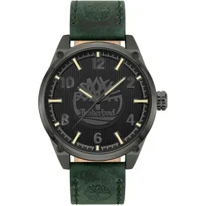 Ανδρικό ρολόι TIMBERLAND TDWGA9000502 Caratunk-Z από ανοξείδωτο ατσάλι με μαύρο καντράν και πράσινο δερμάτινο λουράκι.