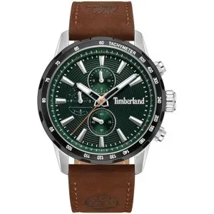 Ανδρικό ρολόι TIMBERLAND TDWGF0041540 Kennebunk από ανοξείδωτο ατσάλι με πράσινο καντράν και καφέ δερμάτινο λουράκι.