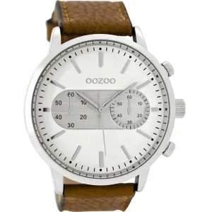 Ρολόι OOZOO C9055 Timepieces Ασημί με Καφέ Δερμάτινο Λουράκι