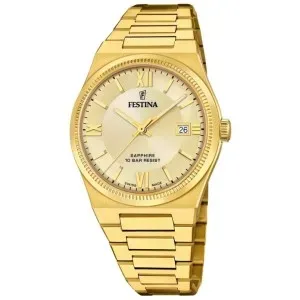 Ανδρικό ρολόι FESTINA F20038/2 SWISS MADE από επιχρυσωμένο ανοξείδωτο ατσάλι με χρυσό καντράν και χρυσό μπρασελέ.