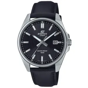 Ανδρικό ρολόι CASIO EFV-150L-1AVUEF Edifice από ανοξείδωτο ατσάλι με μαύρο καντράν και μαύρο δερμάτινο λουράκι.