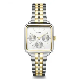 Γυναικείο ρολόι CLUSE CW13803 La Tétragone από ανοξείδωτο ατσάλι με λευκό καντράν και ασημί-χρυσό μπρασελέ.