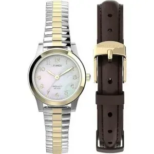 Γυναικείο ρολόι TIMEX TWG063400 Main Street Essex Avenue Gift Set με φίλντισι καντράν και ασημί-χρυσό μπρασελέ.