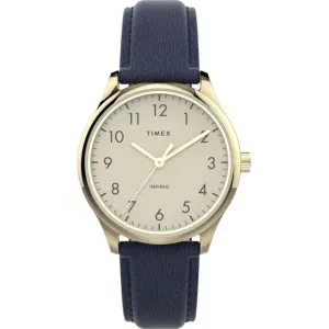 Γυναικείο ρολόι Timex TW2V36200 Modern Easy Reader με μπεζ καντράν και μπλε δερμάτινο λουράκι.