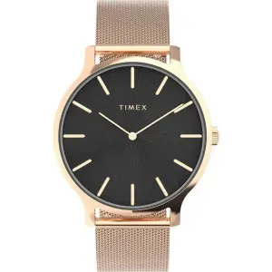 Γυναικέιο ρολόι Timex TW2W19600 Transcend με μαύρο καντράν και ροζ χρυσό μπρασελέ.