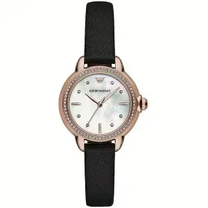 Γυναικείο ρολόι Emporio Armani AR11598 Mia από ανοξείδωτο ατσάλι με φίλντισι καντράν και μαύρο δερμάτινο λουράκι.