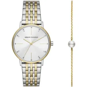 Γυναικείο ρολόι Armani ExChange AX7156SET Lola από ανοξείδωτο ατσάλι με ασημί καντράν και ασημί-χρυσό μπρασελέ.