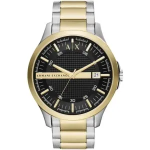 Ανδρικό ρολόι Armani Exchange AX2453 Hampton από ανοξείδωτο ατσάλι με μαύρο καντράν και ασημί-χρυσό μπρασελέ.
