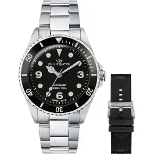 Ανδρικό ρολόι PHILIP WATCH R8223216008 Caribe Diving Automatic Gift Set με μαύρο καντράν και μπρασελέ.
