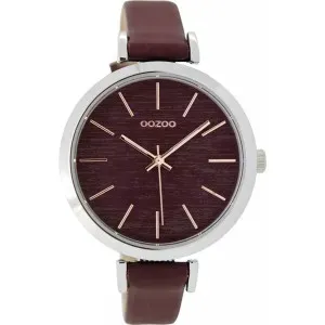 Ρολόι OOZOO C9137 Timepieces Ασημί με Μπορντό Δερμάτινο Λουράκι