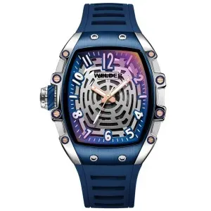 Ανδρικό ρολόι Welder W75 WRH3007-R με ασημί καντράν και μπλε καουτσούκ λουράκι.