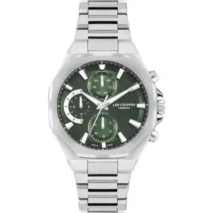 Ανδρικό ρολόι LEE COOPER LC07971.370 με πράσινο καντράν και ασημί μπρασελέ.