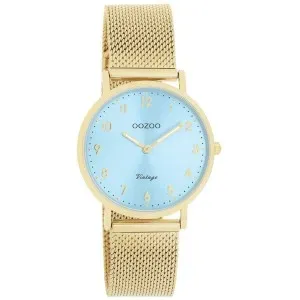 Γυνακείο ρολόι OOZOO C20348 Vintage με γαλάζιο καντράν και χρυσό μπρασελέ.
