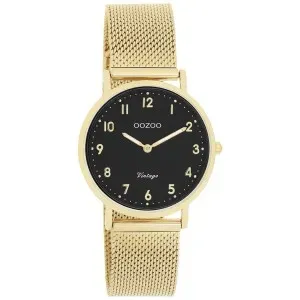 Γυνακείο ρολόι OOZOO C20349 Vintage με μαύρο καντράν και χρυσό μπρασελέ.