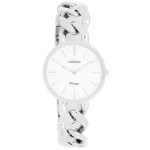 Γυνακείο ρολόι OOZOO C20355 Vintage με λευκό καντράν και ασημί μπρασελέ.