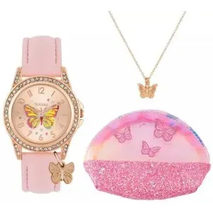 Παιδικό ρολόι Tikkers ATK1086 Gift Set με ροζ χρυσό καντράν και ροζ λουράκι από δερματίνη.