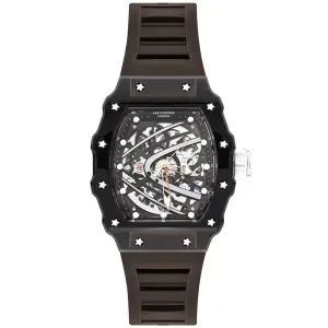 Ανδρικό ρολόι LEE COOPER LC07980.066 Automatic με μαύρο καντράν και μαύρο καουτσούκ λουράκι.