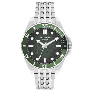 Ανδρικό ρολόι LEE COOPER LC07954.370 με πράσινο καντράν και ασημί μπρασελέ.