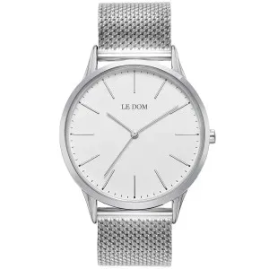 Ανδρικό ρολόι LE DOM LD.1001-20SET Gift Set από ανοξείδωτο ατσάλι με λευκό καντράν και ασημί μπρασελέ.