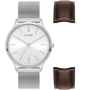 Γυναικείο ρολόι LE DOM LD.1000-6SET Gift Set από ανοξείδωτο ατσάλι με λευκό καντράν και ασημί μπρασελέ.