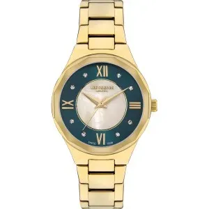 Γυναικείο ρολόι LEE COOPER LC07922.170 με πράσινο φίλντισι καντράν και χρυσό μπρασελέ.