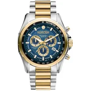 Ανδρικό ρολόι ROAMER 220837-48-45-20 Rockshell Mark III από ανοξείδωτο ατσάλι με μπλε καντράν και ασημί-χρυσό μπρασελέ.