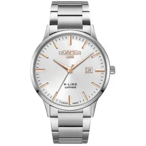 Ανδρικό ρολόι ROAMER 718833-41-15-70 R-Line από ανοξείδωτο ατσάλι με ασημί καντράν και ασημί μπρασελέ.