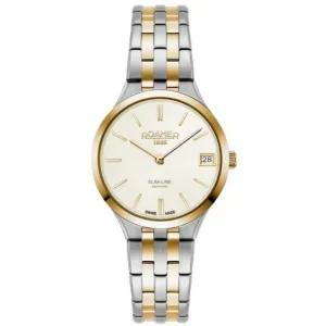 Γυναικείο ρολόι ROAMER 512857-47-15-20 Slim-Line από ανοξείδωτο ατσάλι με μπεζ καντράν και ασημί-χρυσό μπρασελέ.