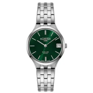 Γυναικείο ρολόι ROAMER 512857-41-75-20 Slim-Line από ανοξείδωτο ατσάλι με πράσινο καντράν και ασημί μπρασελέ.