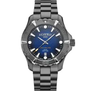 Ανδρικό ρολόι ROAMER 860833-44-45-70 Deep Sea 200 από ανοξείδωτο ατσάλι με μπλε καντράν και ανθρακί μπρασελέ.