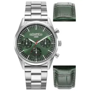 Ανδρικό ρολόι ROAMER 868982-41-75-50 Sportivo IV Gift Set από ανοξείδωτο ατσάλι με πράσινο καντράν και ασημί μπρασελέ.
