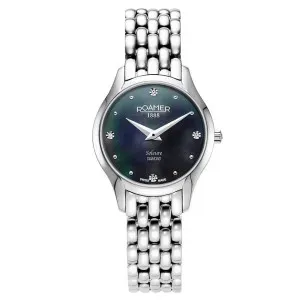 Γυναικείο ρολόι ROAMER 547857-41-85-50 Soleure Diamonds από ανοξείδωτο ατσάλι με μπλε φίλντισι καντράν και ασημί μπρασελέ.
