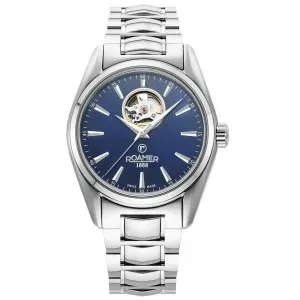 Ανδρικό ρολόι ROAMER 984985-41-45-20 SeaRock Master Automatic από ανοξείδωτο ατσάλι με μπλε καντράν και ασημί μπρασελέ.