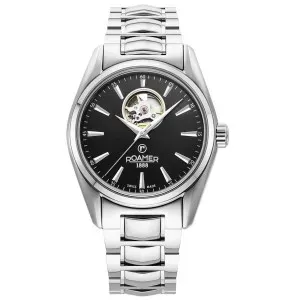 Ανδρικό ρολόι ROAMER 984985-41-85-20 SeaRock Master Automatic από ανοξείδωτο ατσάλι με μαύρο καντράν και ασημί μπρασελέ.