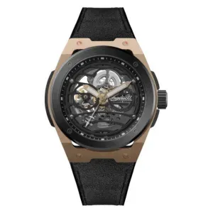 Ανδρικό ρολόι Ingersoll I15202 THE SPRINGFIELD AUTOMATIC από ανοξείδωτο ατσάλι με μαύρο καντράν και μαύρο καουτσούκ λουράκι.