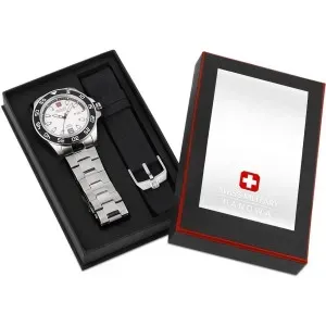 Ανδρικό ρολόι SWISS MILITARY HANOWA 06-5362.04.001.07 Companion BoxSet με λευκό καντράν και μπρασελέ.