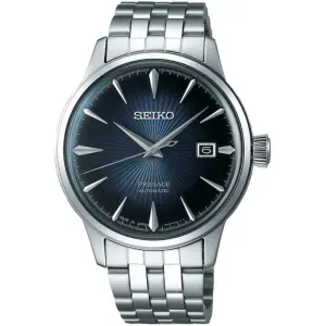 Ανδρικό ρολόι SEIKO SRPB41J1 Presage Cocktail Automatic από ανοξείδωτο ατσάλι με μπλε καντράν και ασημί μπρασελέ.