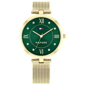 Γυναικείο ρολόι Tommy Hilfiger 1782711 Ella από ανοξείδωτο ατσάλι με πράσινο καντράν και χρυσό μπρασελέ.