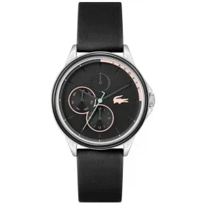 Γυναικείο ρολόι Lacoste 2001340 με μαύρο καντράν και μαύρο δερμάτινο λουράκι.