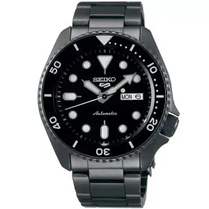 Ανδρικό ρολόι SEIKO 5 SRPD65K1 5 Sports Automatic από ανοξείδωτο ατσάλι με μαύρο καντράν και ανθρακί μπρασελέ.