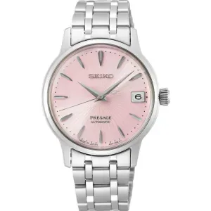Γυναικείο ρολόι SEIKO SRP839J1 Presage Automatic από ανοξείδωτο ατσάλι με ροζ καντράν και ασημί μπρασελέ.