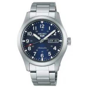 Ανδρικό ρολόι SEIKO SRPG29K1F 5 Sports Automatic από ανοξείδωτο ατσάλι με μπλε καντράν και ασημί μπρασελέ.