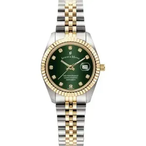 Γυναικείο ρολόι JACQUES DU MANOIR JWL01206 Inspiration Crystals από ανοξείδωτο ατσάλι με πράσινο καντράν και μπρασελέ.
