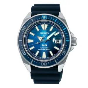 Ανδρικό ρολόι SEIKO SRPJ93K1 Prospex PADI Automatic από ανοξείδωτο ατσάλι με μπλε καντράν και μπλε καουτσούκ λουράκι.