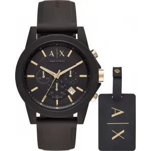 Ανδρικό ρολόι ARMANI EXCHANGE AX7105 Outerbanks Gift Set από ανοξείδωτο ατσάλι με μαύρο καντράν και μαύρο καουτσούκ λουράκι.